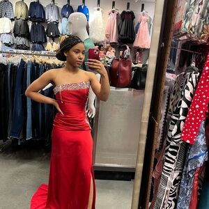 Red Dress Boutique Strapless Red Prom Gown
